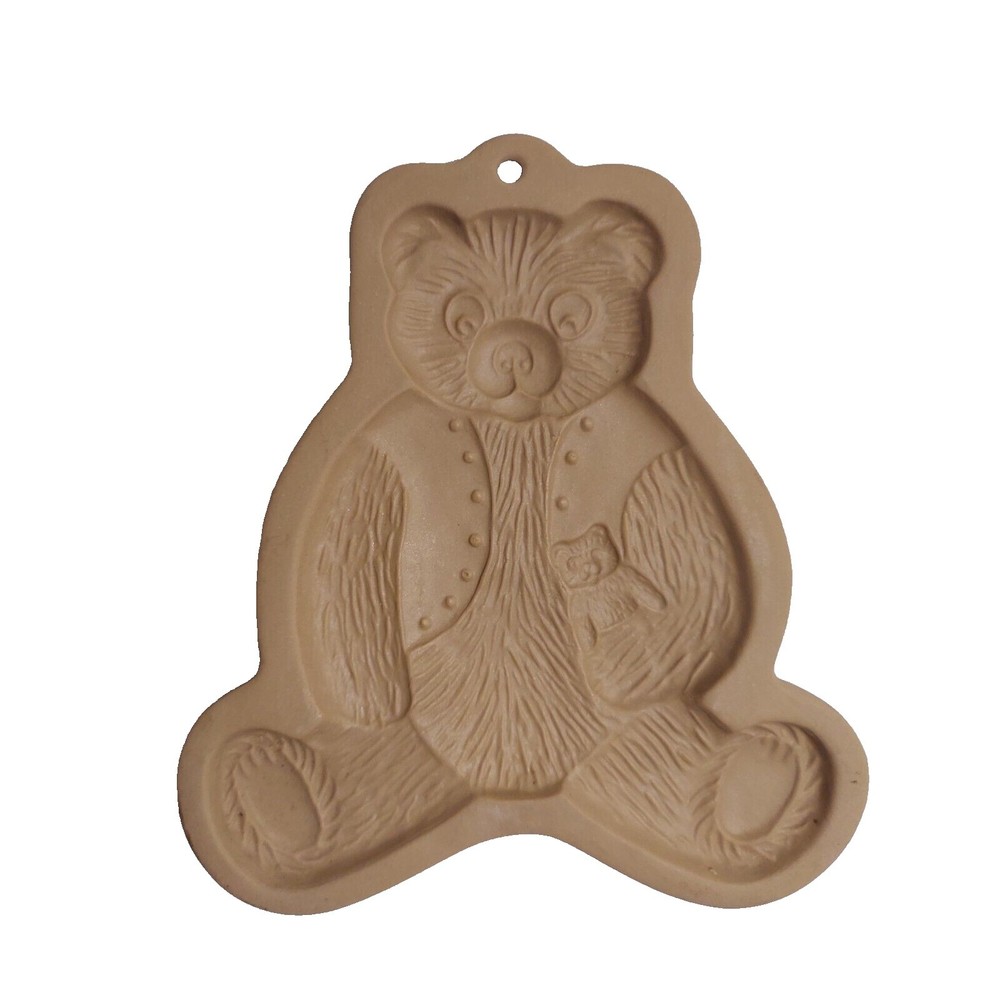 Brown Bag Cookie Art 1984 Bear Vest Holding Little Teddy Clay Stoneware Vintage
